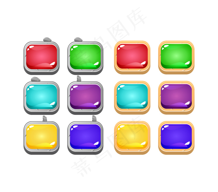 一套gui彩色果冻按钮，带石头和木制边框