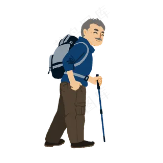 重阳节老年人拄着登山杖登高