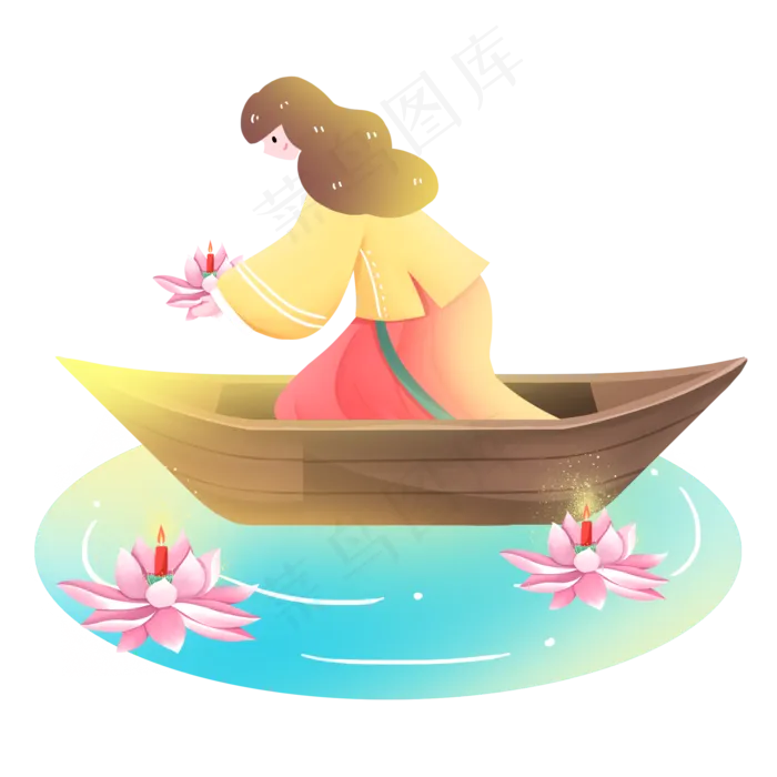 中元节女孩放花灯素材