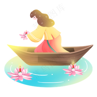 中元节女孩放花灯素材