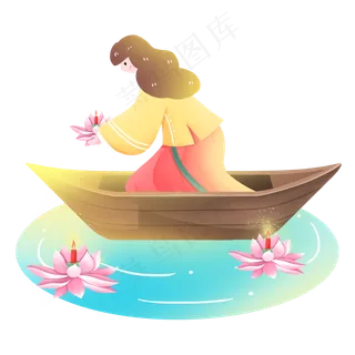 中元节女孩放花灯素材