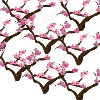 手绘桃花树装饰图案