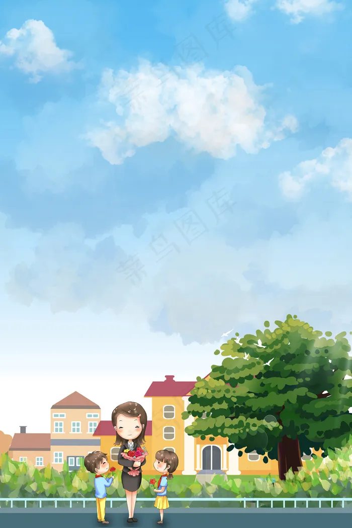 教师节送花给老师的学生(3545*5315px 	      )psd模版下载