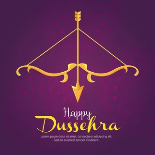 金色蝴蝶结，紫色箭头，曼陀罗背景设计，杜塞赫拉节快乐和印度主题