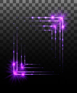 发光系列。紫色边框效果，透明背景上的灯光效果。太阳光透镜耀斑，星星。闪耀的元素。插图
