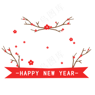红色梅花树枝新年装饰标题框