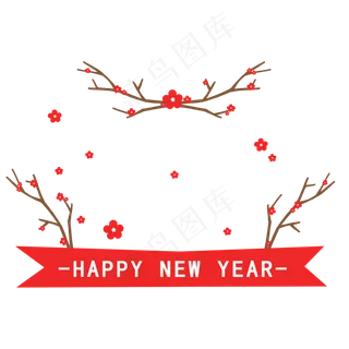 红色梅花树枝新年装饰标题框