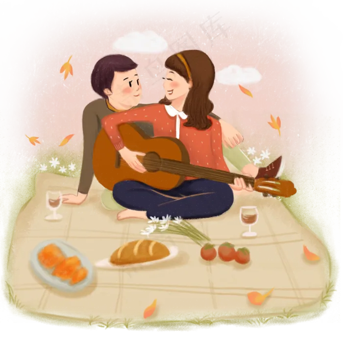 秋日秋季情侣野餐吉它爱心虐狗落(2000X2000(DPI:300))psd模版下载