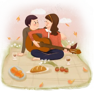 秋日秋季情侣野餐吉它爱心虐狗落