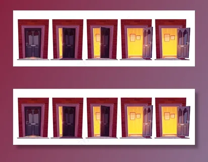 在白色背景上隔离的砖墙中打开木制前门