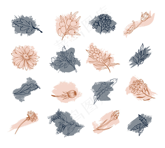 花、花、花构成素描艺术eps,ai矢量模版下载