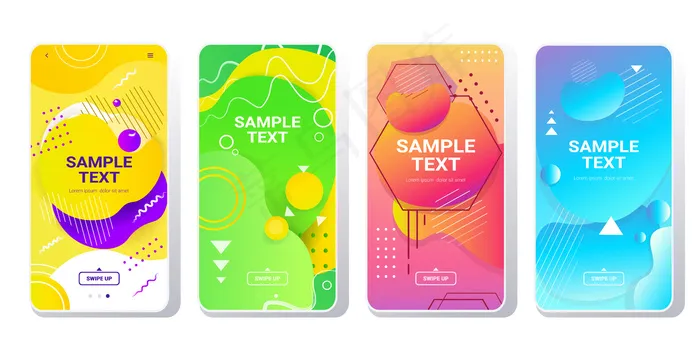 设置网页模板动态彩色渐变抽象横幅banner流动液体形状流体彩色智能手机屏幕收集在线手机app移动应用孟菲斯风格水平eps,ai矢量模版下载