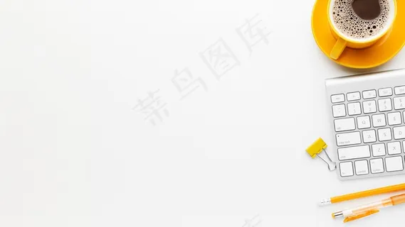 带咖啡和键盘的顶视图框架 带咖啡和键盘的顶视图框架