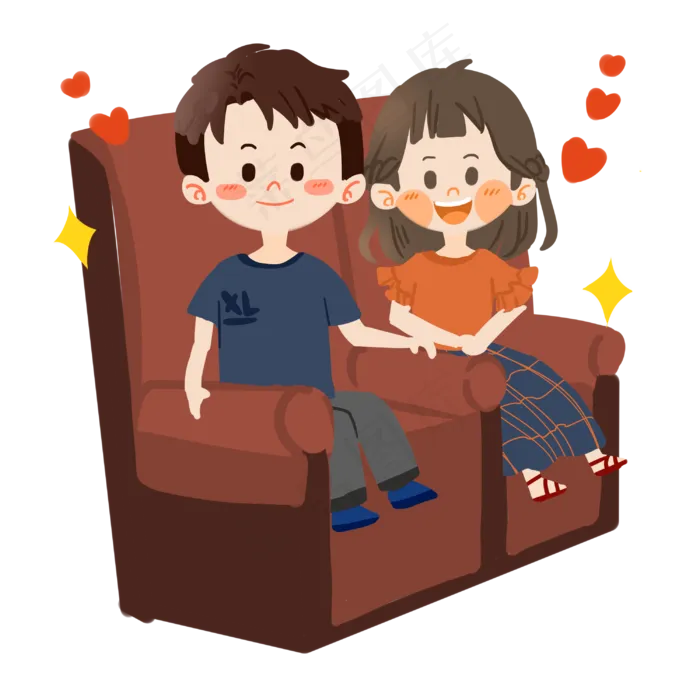 七夕卡通情侣一起看电影PNG素材(3000X3000(DPI:300))psd模版下载