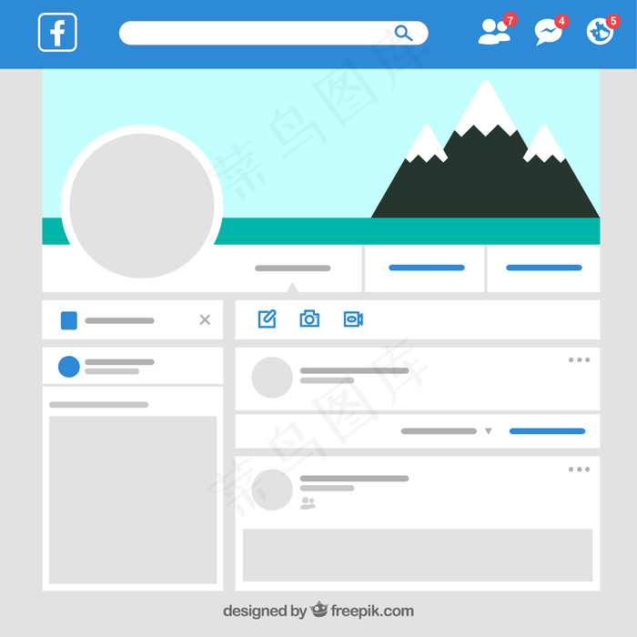 设计简约的Facebook网络界面eps,ai矢量模版下载