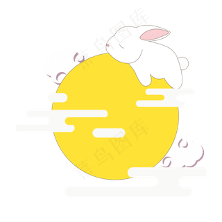 卡通中秋月饼和白色兔子