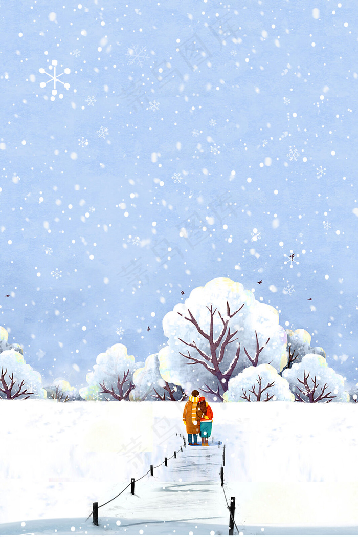 情侣冬季雪天赏雪图(3545*5315px 	      )psd模版下载