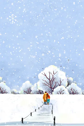 情侣冬季雪天赏雪图