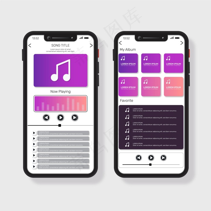 音乐播放器应用程序界面eps,ai矢量模版下载