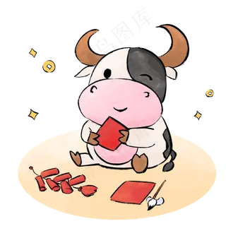 中国风国画春节可爱牛