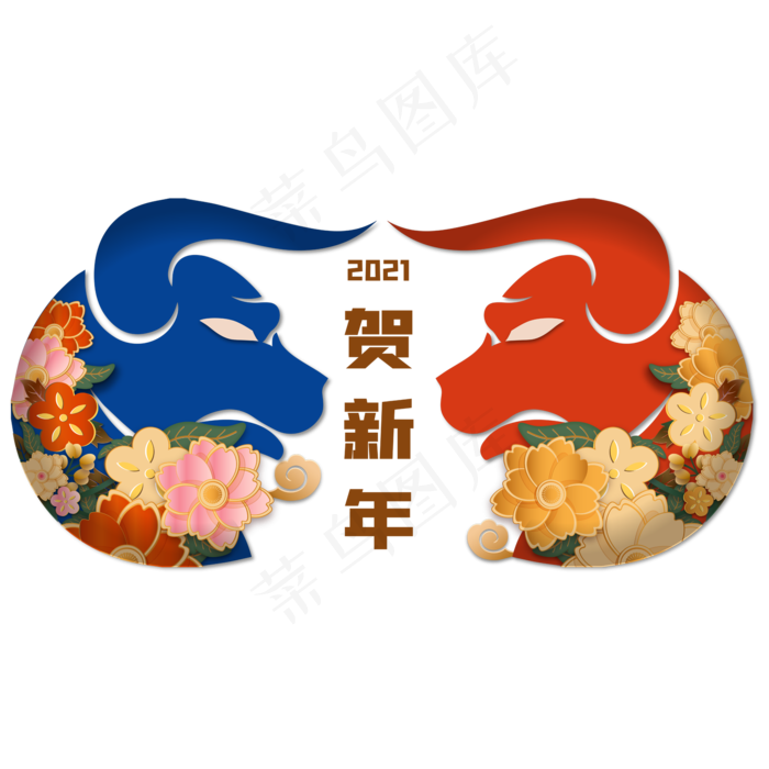 创意立体花朵剪纸牛剪影(2000X2000(DPI:72))ai矢量模版下载