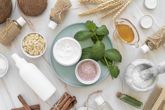 平铺天然化妆品霜