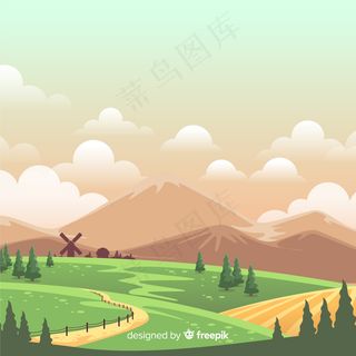 五彩缤纷的田园风光卡通风格