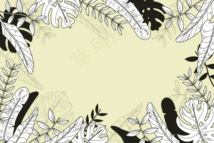 线性热带叶子，有柔和的颜色背景eps,ai矢量模版下载