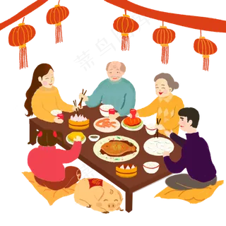 除夕春节２０１９全家团年灯笼金