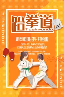 卡通漫画跆拳道馆招生海报