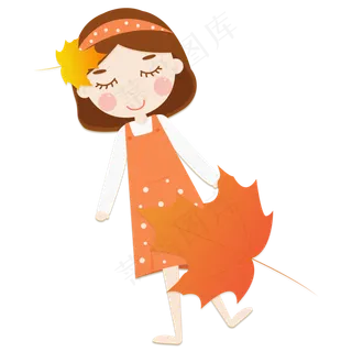 磨砂质感秋天节气枫叶女孩睡觉休