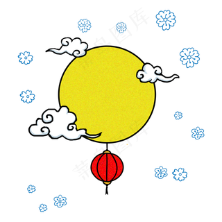 噪点风格中秋节月亮云彩元素