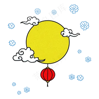 噪点风格中秋节月亮云彩元素