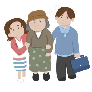 手绘矢量重阳节人物透明底免扣