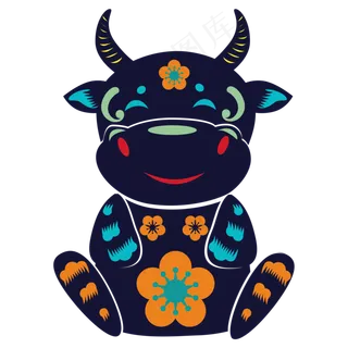 民族风牛年拼色牛剪纸