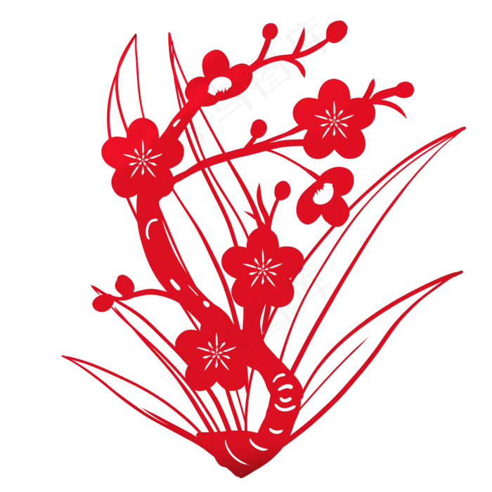 红色梅花花卉剪纸(2000X2000(DPI:300))psd模版下载