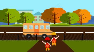 开学季校车与小孩