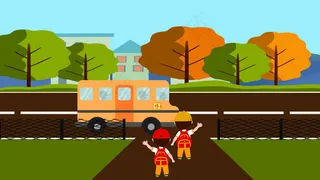 开学季校车与小孩