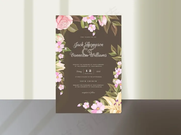 优雅的花卉婚礼请柬模板eps,ai矢量模版下载