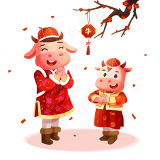 2021年春节红色喜庆牛年姐弟