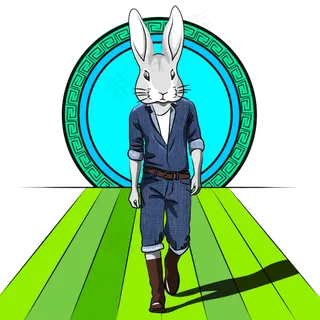 中秋节蓝绿色Q版卡通时尚兔先生