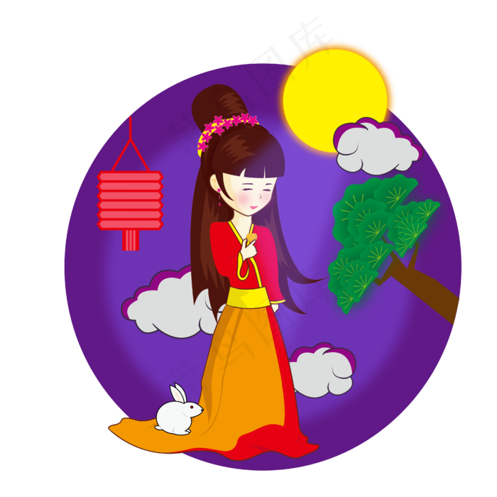 中秋月圆古典人物嫦娥形象素材ai矢量模版下载