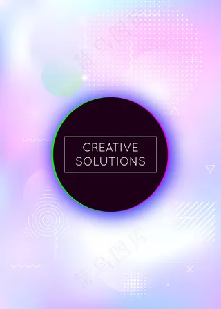 孟菲斯梯度与液体形状的背景。动态全息设计