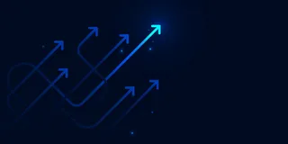 通过复制空间业务增长概念，在深蓝色背景上闪烁迂回的箭头