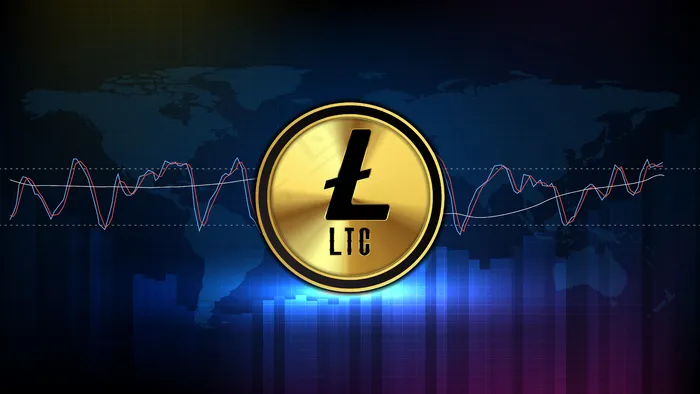 ltc-litecoin数字加密货币和随机市场图容量指示器的未来技术背景eps,ai矢量模版下载