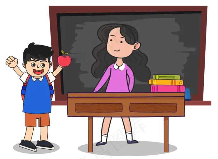 手绘给老师送礼物的学生ai矢量模版下载