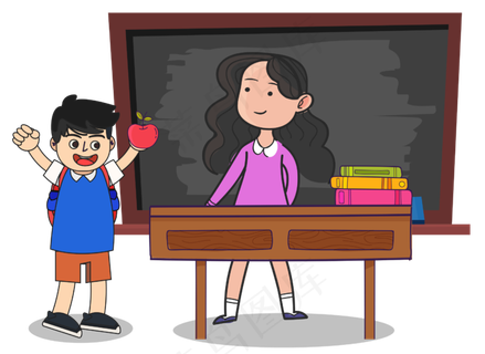 手绘给老师送礼物的学生