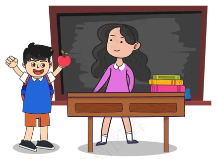 手绘给老师送礼物的学生