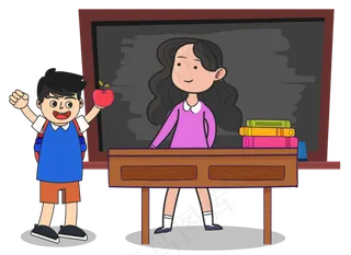 手绘给老师送礼物的学生