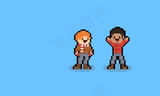 象素艺术卡通男性秋季人物。